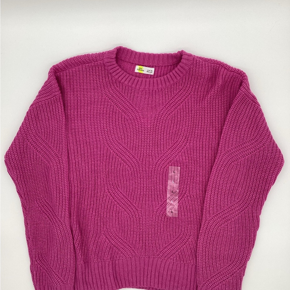 Epic Threads Bright Fuchsia Cable Knit Crewneck Sweater NWT
